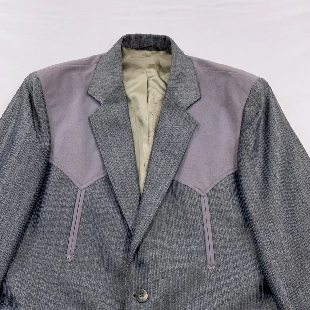 Circle S Blazer Western Sport Coat Yoke Pockets Gray Mens 40R